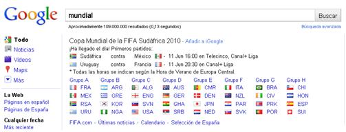 Google incluye información adicional del Mundial en las SERPS Google incluye información adicional del Mundial en las SERPS